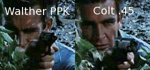 Bond's gun changes from a Walther PPK to a Colt .45